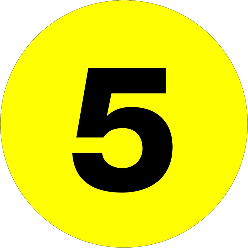 Tape Logic TLDL6755 Number Labels, "5", 1" Circle, Fluorescent Yellow, 1 Roll of 500 Labels - Image 4