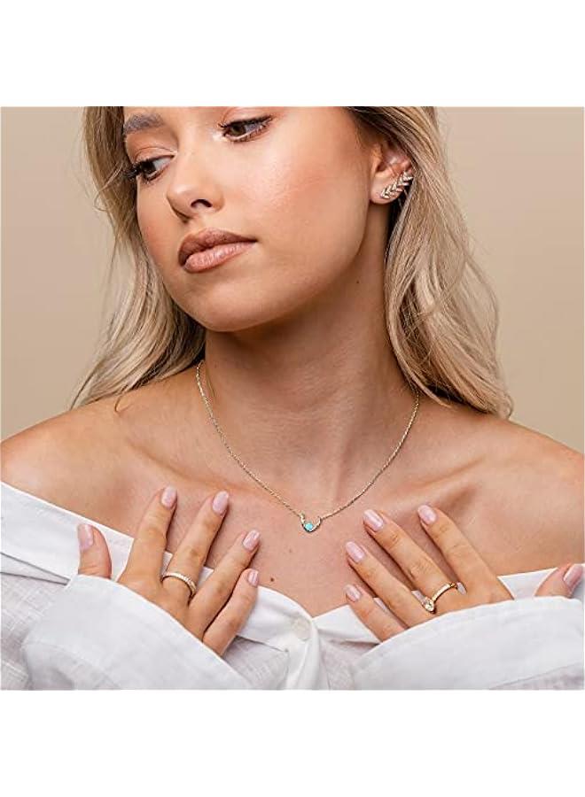 PAVOI 14K Gold Plated Opal Pendant Necklaces for Women | Created Opal Cubic Zirconia Dainty Necklace | erfly Round Triangle Antler Bar Pendants - Image 4
