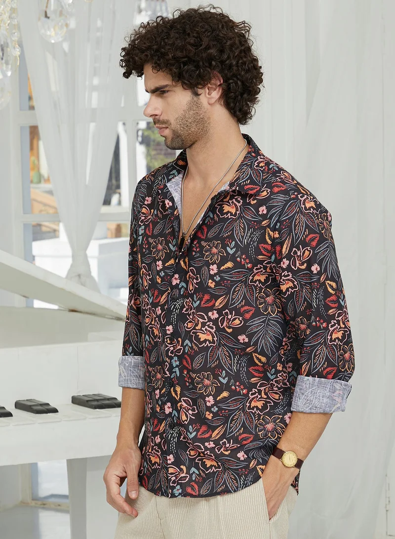 CAHOOT  Men's Onyx Black Botanical Folklore Shirt for Men | Best Price UAE