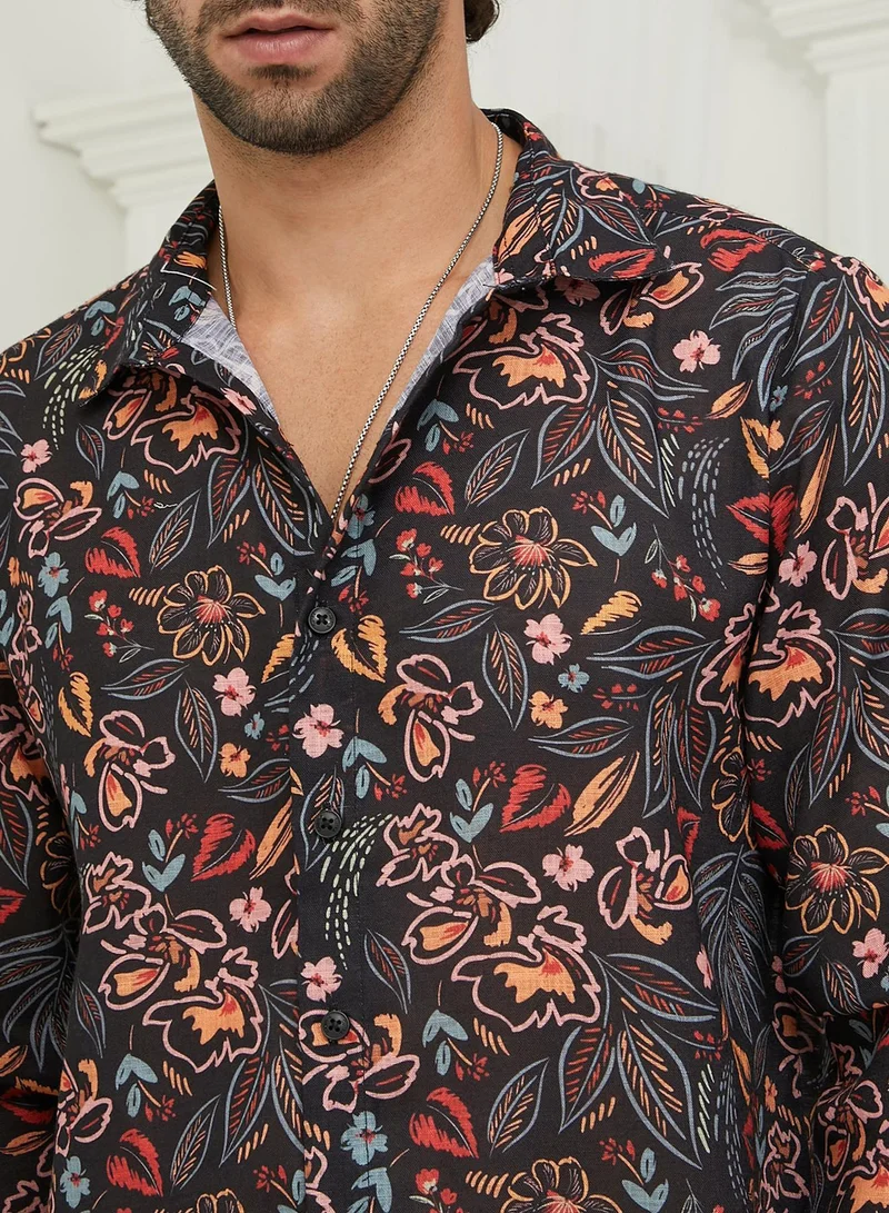 CAHOOT  Men's Onyx Black Botanical Folklore Shirt for Men | Best Price UAE