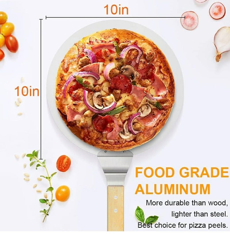 Shoppers Hub PNQ 10 Inches Wide Round Flat Pizza Lifter Shovel Pizza Peel with 65 Inches Long Wooden Handle for Ideal Heavt Duty Use in Pizzerias Hotels Restaurants Cafes Commercial Places  - Image 2