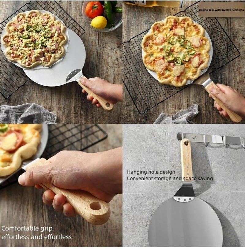 Shoppers Hub PNQ 10 Inches Wide Round Flat Pizza Lifter Shovel Pizza Peel with 65 Inches Long Wooden Handle for Ideal Heavt Duty Use in Pizzerias Hotels Restaurants Cafes Commercial Places  - Image 3