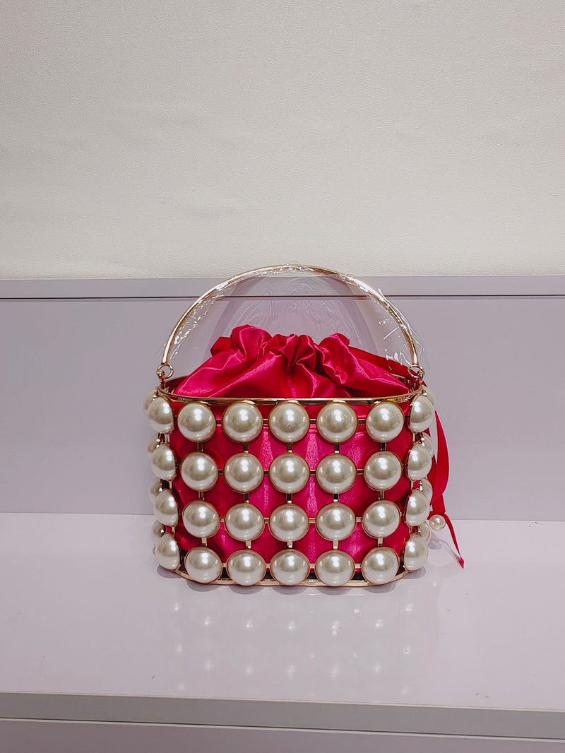 New Birdcage Bag Hollow French Vintage Vegetable Basket Bag Dinner Style Pearl Bag Hand-Held Handbag Women'S Bag - Image 3
