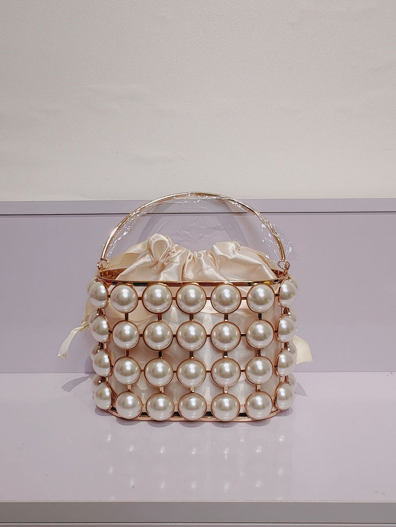 New Birdcage Bag Hollow French Vintage Vegetable Basket Bag Dinner Style Pearl Bag Hand-Held Handbag Women'S Bag - Image 5