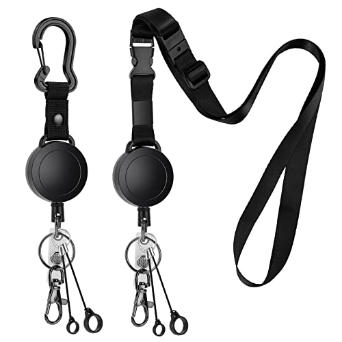 Maileto 2 Pack Heavy Duty Retractable ID Badge Holder Key Reel with Adjustable Breakaway Lanyard, Carabiner, Key Ring, Pen Holders, Lobster Clip, ID Badge Strap and 32” Retractable Cord, Hold Up to 15 Keys - Image 1
