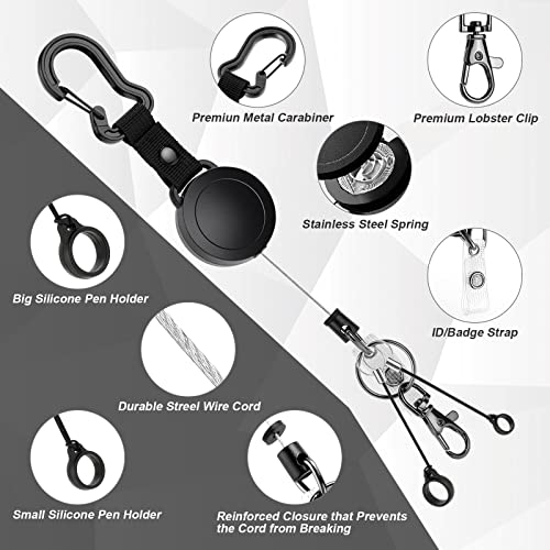 Maileto 2 Pack Heavy Duty Retractable ID Badge Holder Key Reel with Adjustable Breakaway Lanyard, Carabiner, Key Ring, Pen Holders, Lobster Clip, ID Badge Strap and 32” Retractable Cord, Hold Up to 15 Keys - Image 2