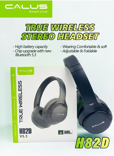 Calus H82D Wireless Bluetooth Headphones Noise Cancelling Headsets Over Ear with Built-In Microphone for Clear Calls & Voice Control Black