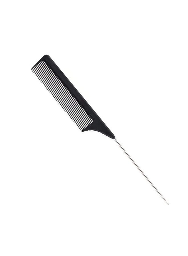 FEEL ME 1 Pack Professional Carbon Steel Tail Combs Heat Resistant with Metal Pick, Anti Static Black Styling Tail Hair Comb Fine Teeth, Metal Pintail Teasing Comb Brush - Image 2