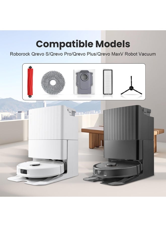 اكسيسن 22 قطعة من ملحقات الاستبدال لمكنسة روبوت Roborock Qrevo S/Qrevo Pro/Qrevo Plus/Qrevo MaxV، تشمل: 2 فرشاة رئيسية 4 فلاتر 4 أكياس غبار 4 فوط مسح 6 فرشاة جانبية 1 فرشاة تنظيف 1 مفك براغي - Image 2