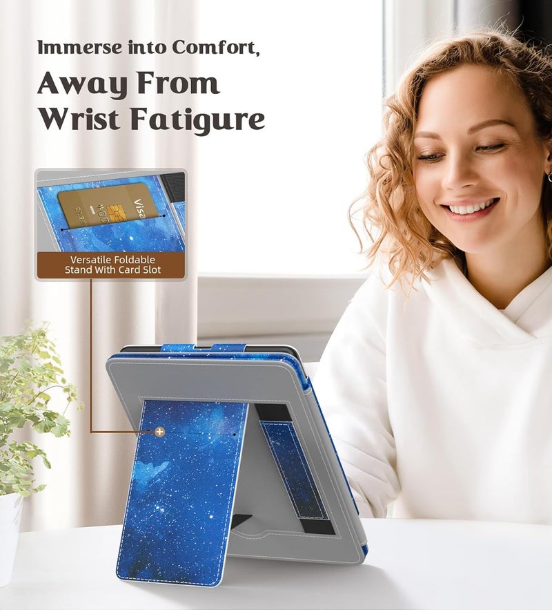 MoKo Case for 7"/6.8" Kindle Paperwhite(12th/11th Gen-2024/2021) and Kindle Paperwhite Signature Edition,Slim PU Shell Cover Case with Auto-Wake/Sleep for Kindle Paperwhite 2024, Blue Starry Sky - Image 3