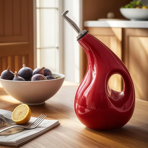 Decor & More - Ceramic Oil Dispenser 500 ML | Oil Container for Kitchen Decor | Oil Dispenser with Adjustable Removal Stainless Steel Lid for kitchen storage | Red set of 1 - Image 5