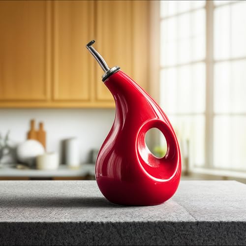Decor & More - Ceramic Oil Dispenser 500 ML | Oil Container for Kitchen Decor | Oil Dispenser with Adjustable Removal Stainless Steel Lid for kitchen storage | Red set of 1 - Image 3