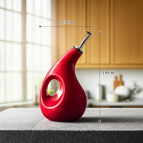 Decor & More - Ceramic Oil Dispenser 500 ML | Oil Container for Kitchen Decor | Oil Dispenser with Adjustable Removal Stainless Steel Lid for kitchen storage | Red set of 1 - Image 4