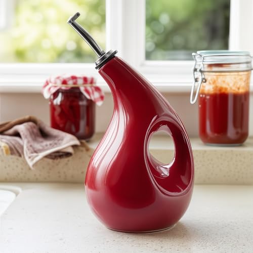 Decor & More - Ceramic Oil Dispenser 500 ML | Oil Container for Kitchen Decor | Oil Dispenser with Adjustable Removal Stainless Steel Lid for kitchen storage | Red set of 1 - Image 1