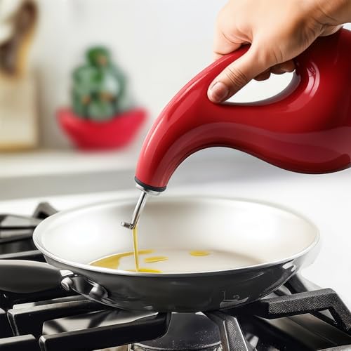 Decor & More - Ceramic Oil Dispenser 500 ML | Oil Container for Kitchen Decor | Oil Dispenser with Adjustable Removal Stainless Steel Lid for kitchen storage | Red set of 1 - Image 2