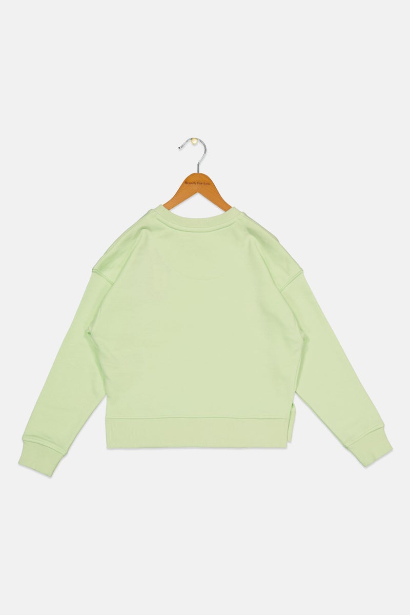 Jack Wills سويت شيرت طويل الأكمام بنات للأطفال بياقة دائرية مطبوعة، لون ليموني أخضر - Image 2