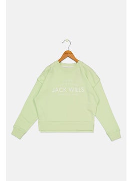 Jack Wills Kids Girl Crew Neck Printed Long Sleeves Sweatshirt, Lime Green  - Image 1