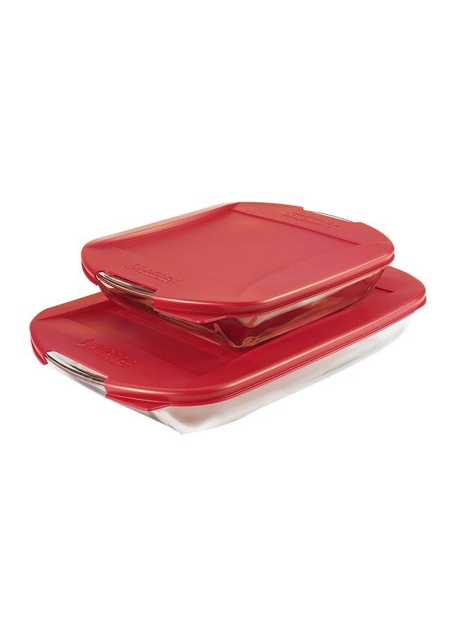 Anchor Hocking 4-Piece High Quality Rectangular Roaster with Lid Cherry and Clear 27.62 x 26.67 x 40.64 cm 14867L24  - Image 1