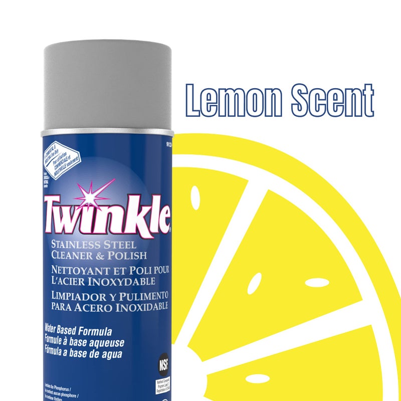 Diversey 991224 Twinkle Stainless Steel Cleaner & Polish, Removes Tarnish from Brass, Aluminum & Chrome, Lemon Scent, Aerosol Spray, 17-Ounce - Image 2