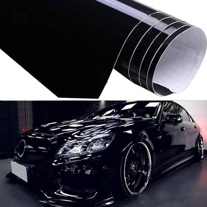 WISDOM Vinyl Wrap Black Glossy Sheet for Car & Bike Self Adhesive Wrap Sticker and Decal Roll Film for Auto Vehicle Motorcycle 24x50 Inches - Image 1