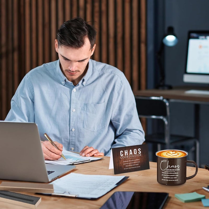 ReliThick 6 Pcs Fathers Day Chaos Coordinator Gifts for Man Included 12 oz Enamel Mug Chaos Coordinator Socks Ballpoint Pen with Pen Box Greeting Card Envelope Funny Office Boss Birthday GiftsBrown - Image 5