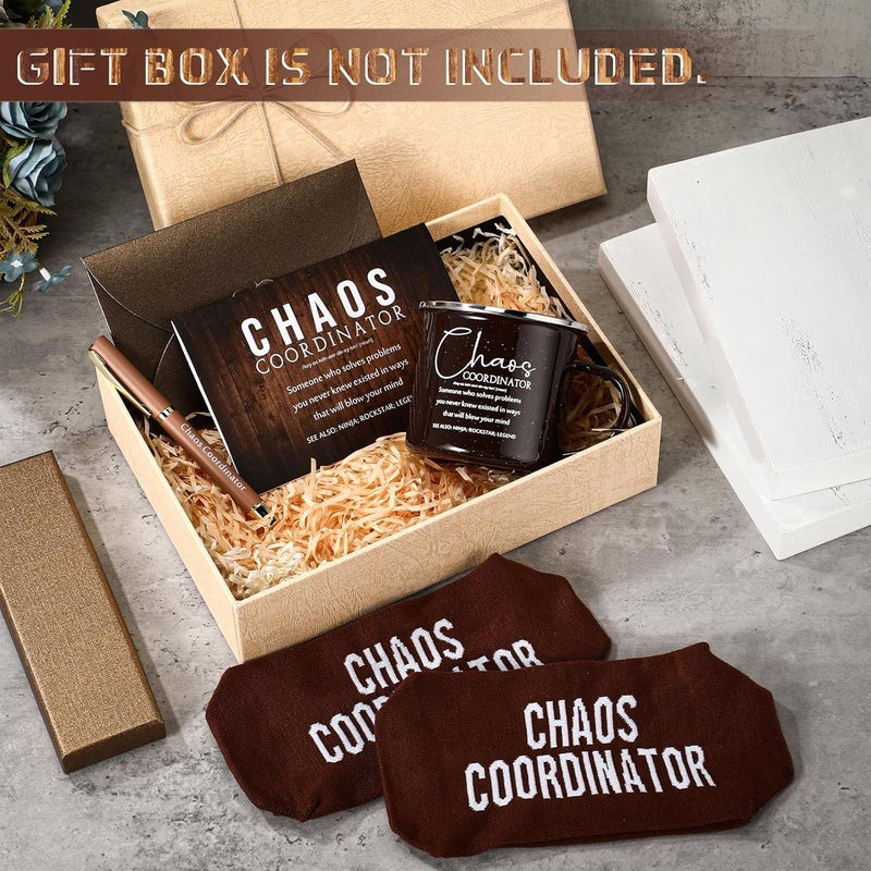 ReliThick 6 Pcs Fathers Day Chaos Coordinator Gifts for Man Included 12 oz Enamel Mug Chaos Coordinator Socks Ballpoint Pen with Pen Box Greeting Card Envelope Funny Office Boss Birthday GiftsBrown - Image 4