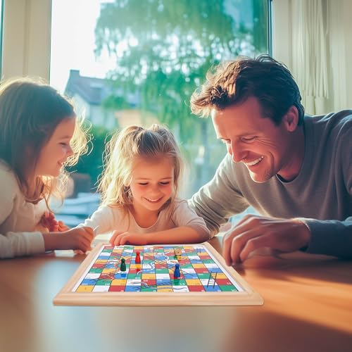 Gothink Wooden Snakes and Ladders Game 13 Inch Educational Board Game for Children Ages 3 and Up Adults Classic Board Game Includes 6 Counters 2 Dice Rules - Image 5
