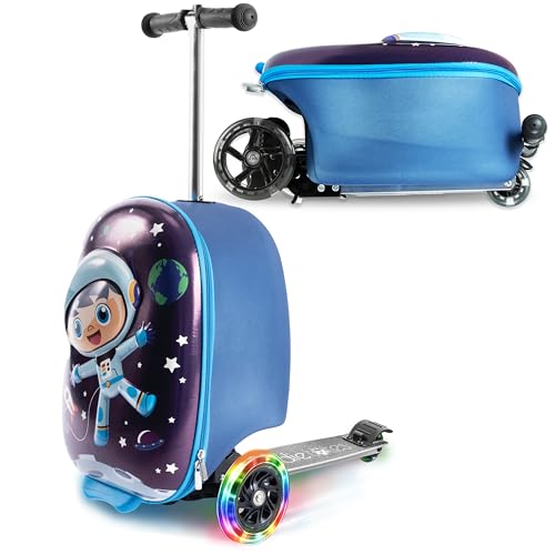 KIDDIETOTES 3-D Hardshell Luggage Scooter for Kids - Lightweight Rideable Luggage for kids - Fits in Overhead Bins - LED Light Up Wheels - Image 1