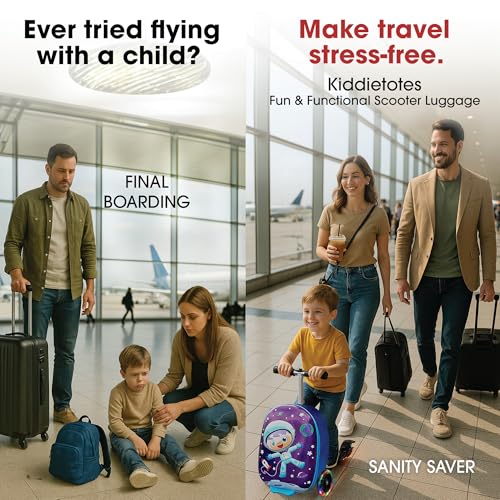 KIDDIETOTES 3-D Hardshell Luggage Scooter for Kids - Lightweight Rideable Luggage for kids - Fits in Overhead Bins - LED Light Up Wheels - Image 3