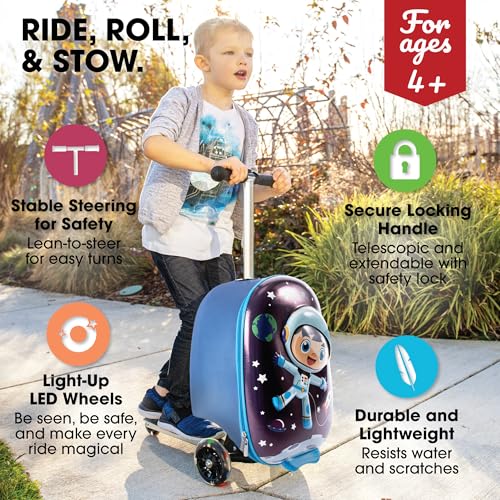 KIDDIETOTES 3-D Hardshell Luggage Scooter for Kids - Lightweight Rideable Luggage for kids - Fits in Overhead Bins - LED Light Up Wheels - Image 2