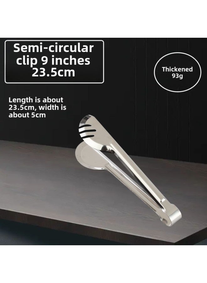 Thickened Stainless Steel Food Tongs Bread Tongs Barbecue Tongs Buffet Tongs Lotus Tongs Steak Tongs Barbecue Supplies-Color:Semi-circle Clip 24cm  - Image 1