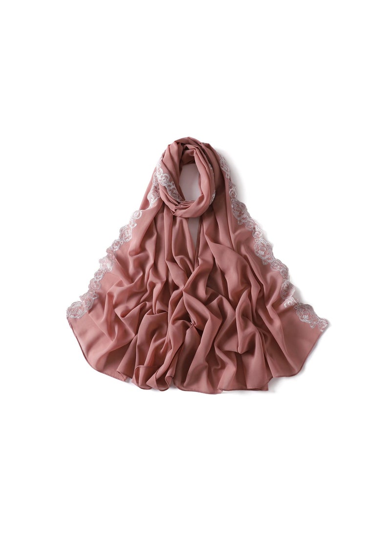 Loquat New Lace Lace Trimmed Edge Solid Pearl Chiffon Long Scarf Single Color Headband Cover Scarf Female - Image 1