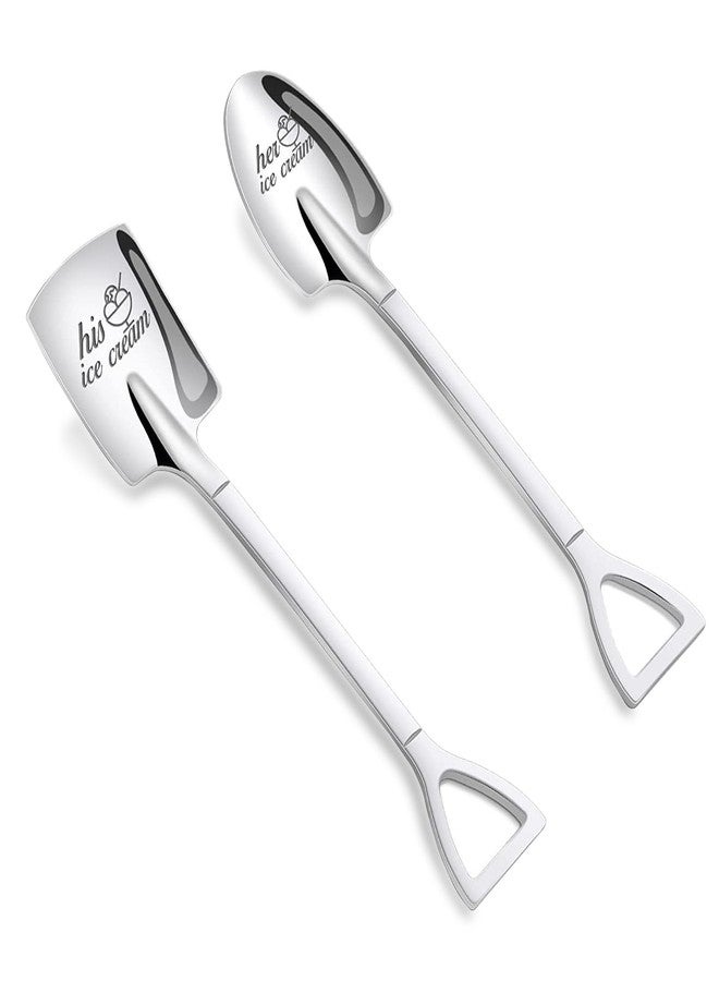 SNOMEL 2 Pcs Stainless Steel His and Hers Ice Cream Spoons, Metal Shovel Spoons Couple Gift for Tea, Dessert, Coffee, Fruit, Kitchen, Restaurant, Home, Party - Image 1