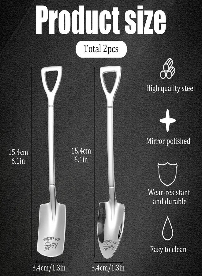 SNOMEL 2 Pcs Stainless Steel His and Hers Ice Cream Spoons, Metal Shovel Spoons Couple Gift for Tea, Dessert, Coffee, Fruit, Kitchen, Restaurant, Home, Party - Image 2