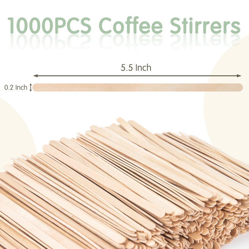 WISYOK 1000 PCS Coffee Stirrers, 5.5 Inch Premium Birch Wood Sticks, Smooth Round Ends, Splinter-Free Disposable Stir Sticks for Coffee, Cocktails, Office, Home, Coffee Bars - Image 2