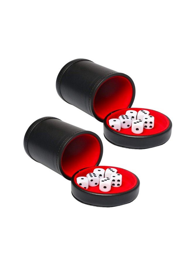 RERIVER Leatherette Dice Cup With Lid Red Feltlined Dice Shaker Includes 6 Regular Dice For Liars Dice/ Farkle/ Yahtzee/ Games 2 Pack - Image 1