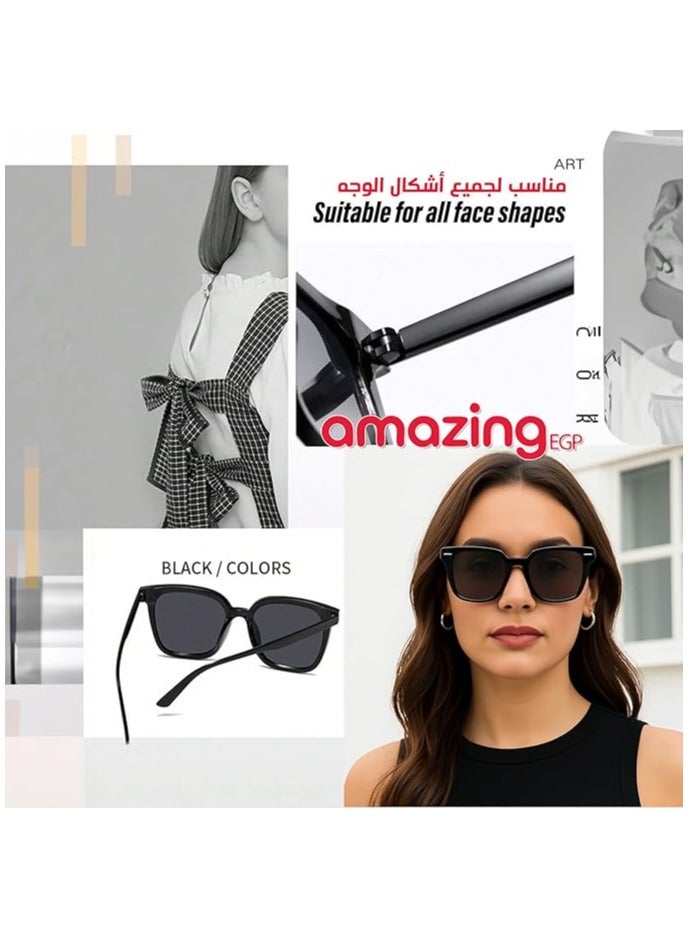 أمازينج. إي جي بي نظارات شمسية رجالية عصرية بإطار مربع، عدسات رمادية من الراتنج، إطار أسود من البولي كربونات، طراز ريترو - Image 2