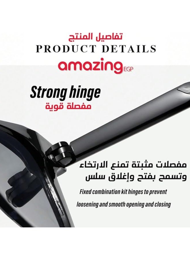 أمازينج. إي جي بي نظارات شمسية رجالية عصرية بإطار مربع، عدسات رمادية من الراتنج، إطار أسود من البولي كربونات، طراز ريترو - Image 3