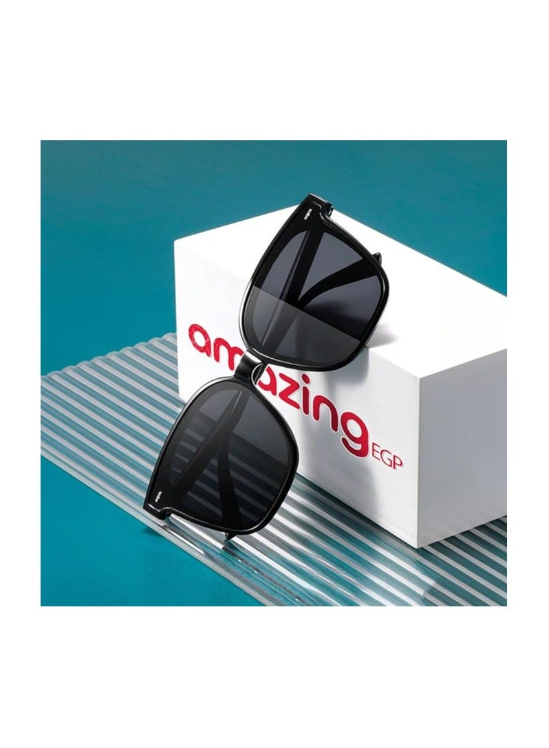 أمازينج. إي جي بي نظارات شمسية رجالية عصرية بإطار مربع، عدسات رمادية من الراتنج، إطار أسود من البولي كربونات، طراز ريترو - Image 4