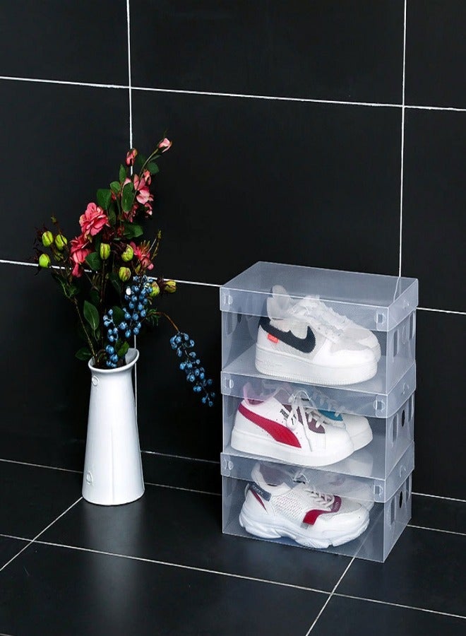 MIXDE 10 Pack Clear Foldable Shoe Storage Boxes, Stackable Heavy Duty Plastic Boot Storage Boxes for Men, Women and Kids - Image 3
