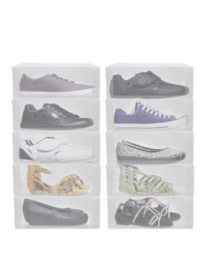 MIXDE 10 Pack Clear Foldable Shoe Storage Boxes, Stackable Heavy Duty Plastic Boot Storage Boxes for Men, Women and Kids - Image 1