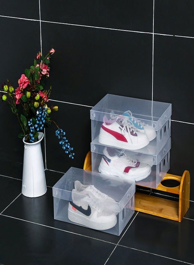 MIXDE 10 Pack Clear Foldable Shoe Storage Boxes, Stackable Heavy Duty Plastic Boot Storage Boxes for Men, Women and Kids - Image 2