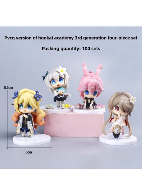 Solid Q Version Broken School Three-generation Cartoon Hand-made Model Decoration Eight-fold Cherry Two-dimensional Car Decoration Ornaments-Color:Q Version Collapse School 3 Generation Four-piece Set