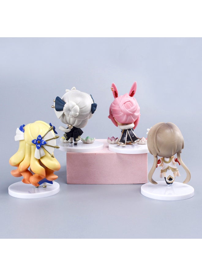 Solid Q Version Broken School Three-generation Cartoon Hand-made Model Decoration Eight-fold Cherry Two-dimensional Car Decoration Ornaments-Color:Q Version Collapse School 3 Generation Four-piece Set