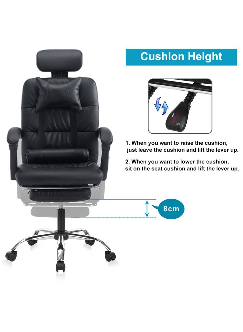 ZUIHAO High Back Executive Office Chair- Ergonomic Home Computer Desk Leather Chair, Adjustable Height Reclining Swivel Chair with Footrest - Image 3