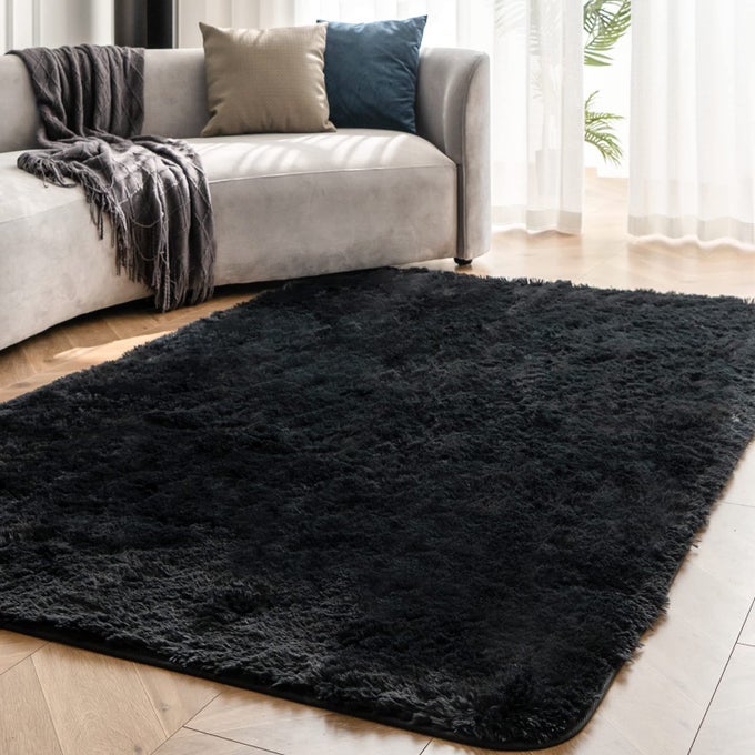 LIVING ROOM RUG FLUFFY PLUSH SHAGGY RUGS LARGE ANTI SLIP FAUX FUR RUG VELVET THICK AREA RUGS SUPER SOFT BEDROOM KID ROOM CARPET BLACK 120 180CM
