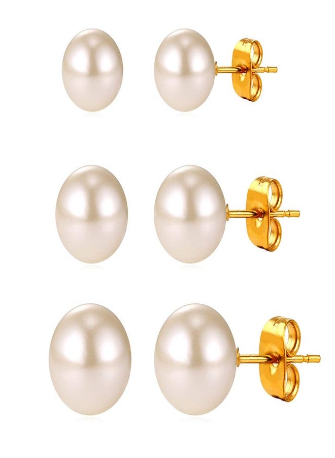 U7 Pearl Earrings for Women 18k Gold Plated Surgical Stainless Steel Post Industrial Ball Stud Earrings 3 Pairs Pack - Image 1