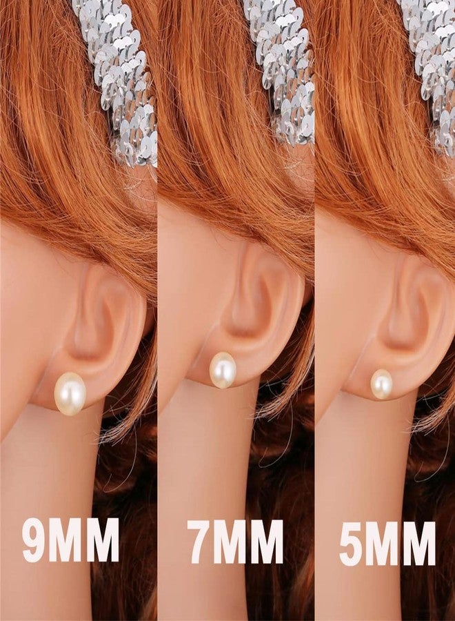 U7 Pearl Earrings for Women 18k Gold Plated Surgical Stainless Steel Post Industrial Ball Stud Earrings 3 Pairs Pack - Image 2