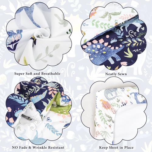 Pea Pod 4 Piece Dinosaur Toddler Bedding Set for Boys, Premium Blue Toddler Comforter Set Crib Sheets Set Includes Flat Top Sheet, Fitted Sheet, Comforter, Envelope Pillowcase,Ultra Soft - Image 3