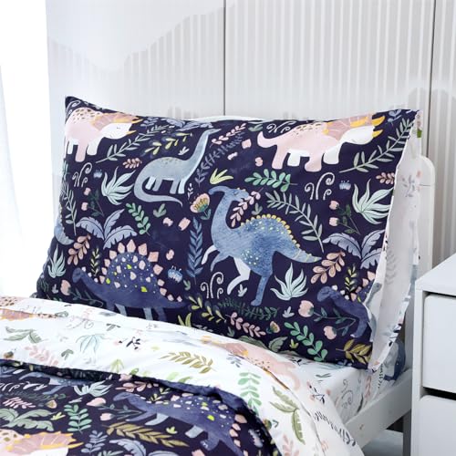 Pea Pod 4 Piece Dinosaur Toddler Bedding Set for Boys, Premium Blue Toddler Comforter Set Crib Sheets Set Includes Flat Top Sheet, Fitted Sheet, Comforter, Envelope Pillowcase,Ultra Soft - Image 5